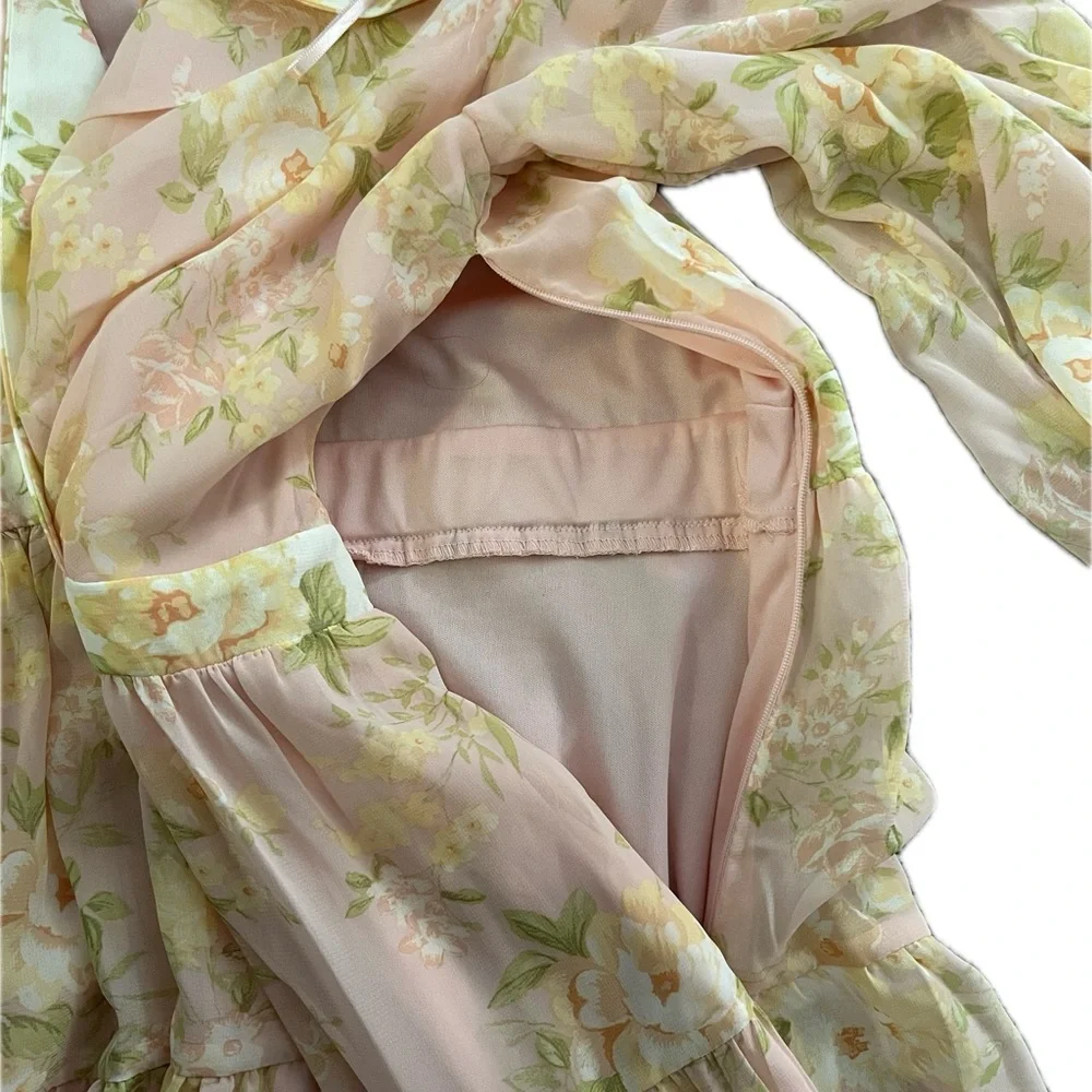 Floral Pink Long Sleeve Dress - Taylor Size 10 - Picture 2 of 5